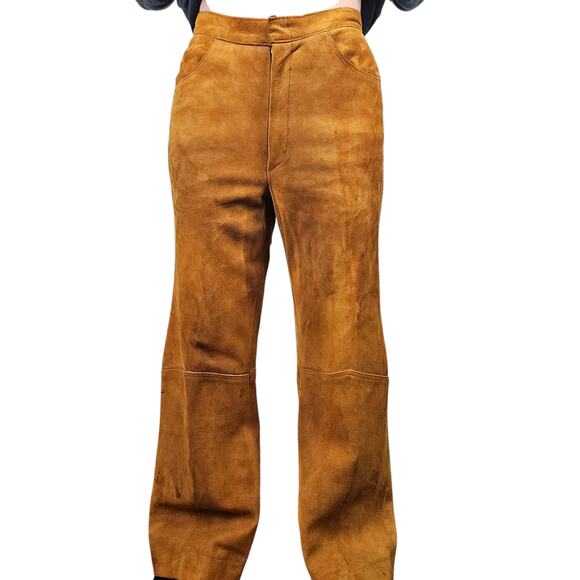 Pants Vintage golden brown suede leather wide legged lined slacks size 4 - Picture 2 of 10